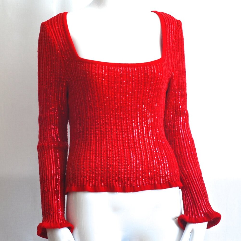 St. John Evening By Marie Gray Red Sequinned Top - USA